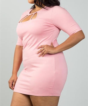 Center Of Attention Pink Bodycon Dress (Plus)