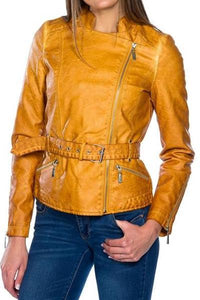 Belted Biker Leather Jacket (Sienna)