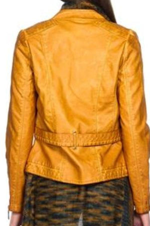 Belted Biker Leather Jacket (Sienna)