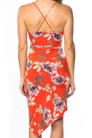 Tropical Ruched Wrap Mini Dress