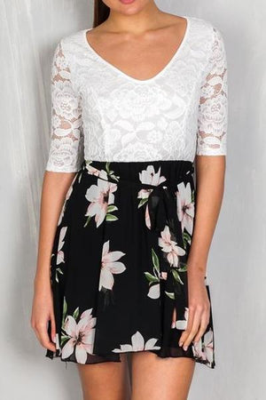 Lace Floral Belted Mini Dress