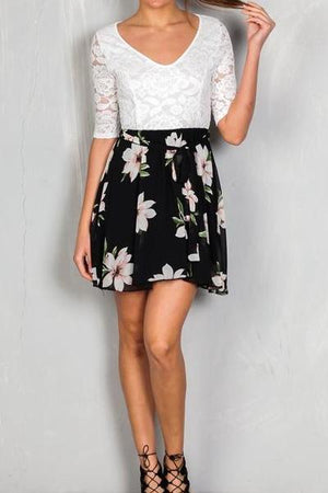 Lace Floral Belted Mini Dress