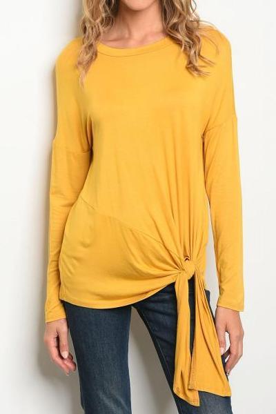 Super Soft Front Tie Tunic Top (Mustard)