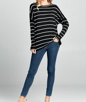 Riley Striped Dropped Shoulder Open Back Top