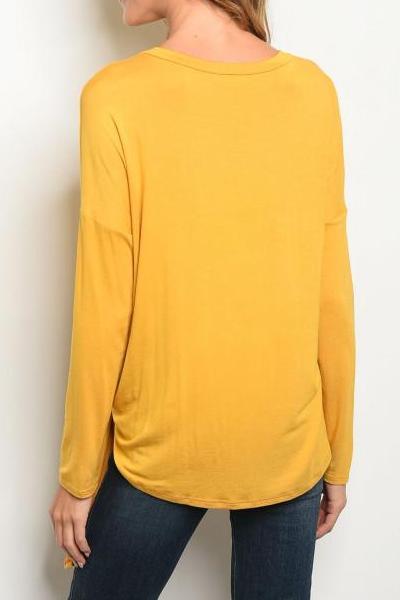 Super Soft Front Tie Tunic Top (Mustard)