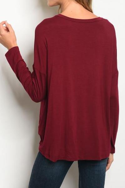 Super Soft Front Tie Tunic Top (Burgundy)