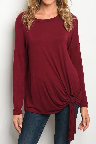 Super Soft Front Tie Tunic Top (Burgundy)