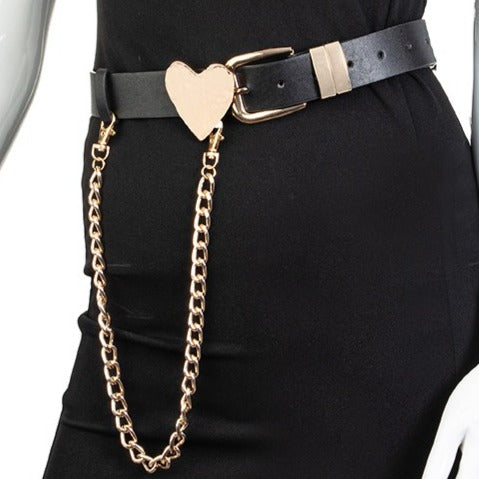 By the Heart Chain Vegan Leather Belt (Gold)