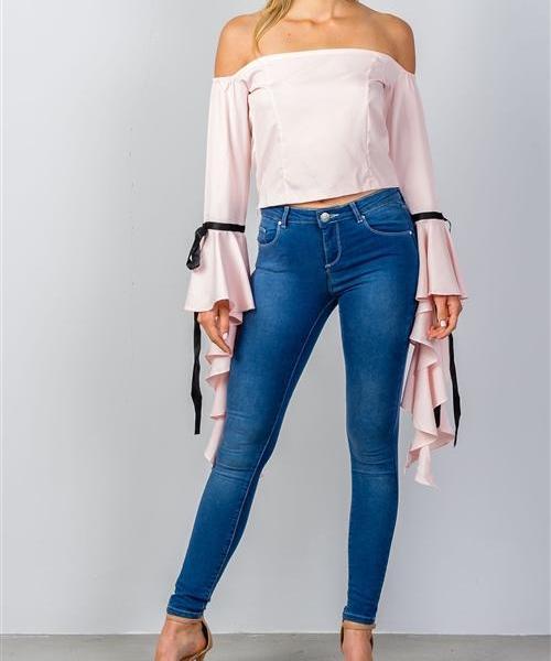 Off the Shoulder Ruffle Sleeve Blouse