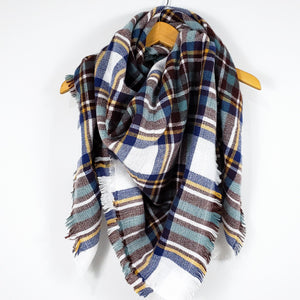 Cozy at Heart Plaid Blanket Scarf (Teal)