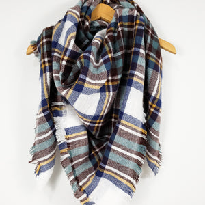 Cozy at Heart Plaid Blanket Scarf (Teal)