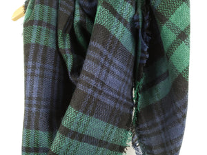 Cozy at Heart Plaid Blanket Scarf (Green)