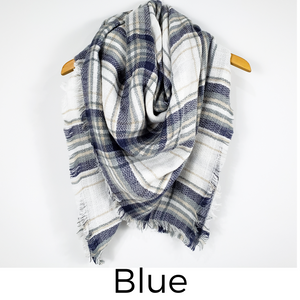 Cozy at Heart Plaid Blanket Scarf (Blue)