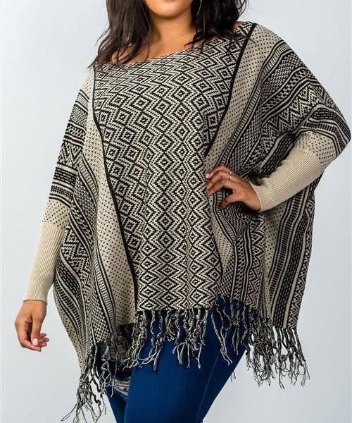 Tara Fringe Poncho Sweater (Plus)