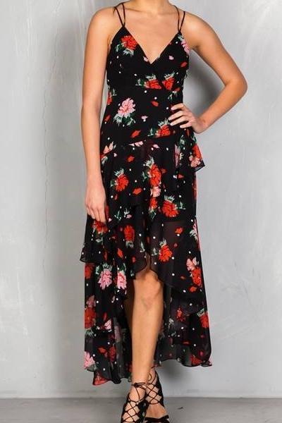 Floral Tiered Hi-Low Maxi Dress