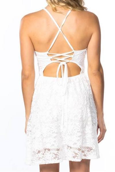 Lace White Strappy Skater Dress