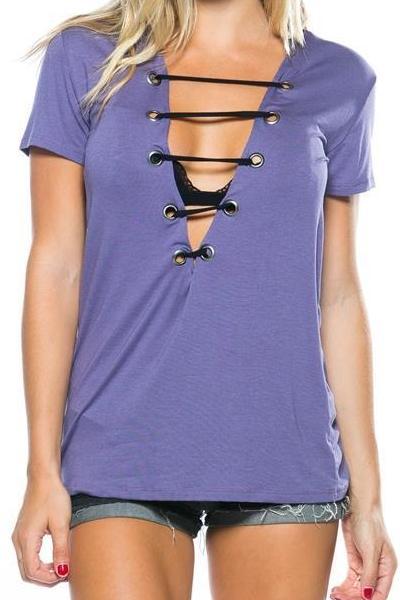 Soft Ladder Drawstring Tee (Purple)