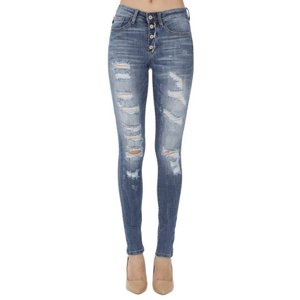 Sadie Button Up Distressed Skinny Jeans