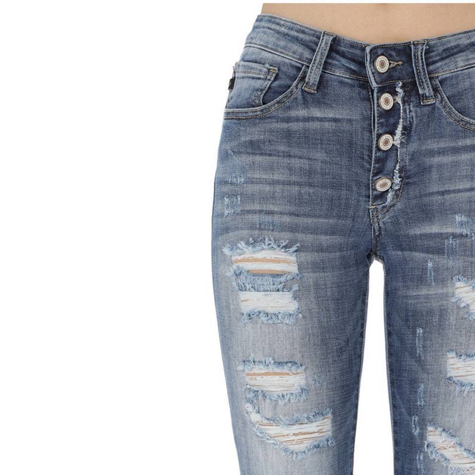 Sadie Button Up Distressed Skinny Jeans