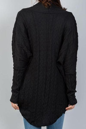 Hannah Drop Shoulder Cable Knit Cardigan (Black)