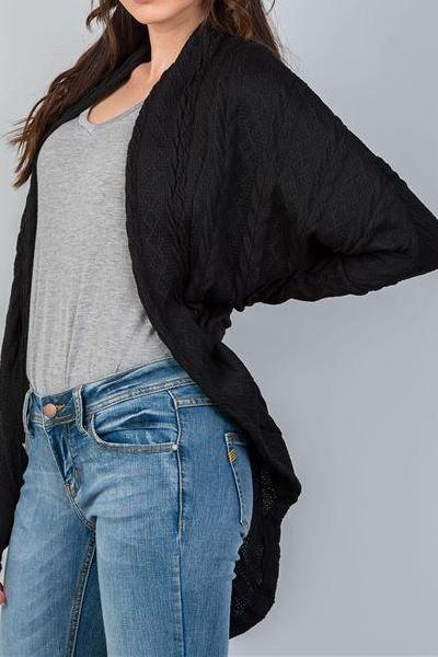 Hannah Drop Shoulder Cable Knit Cardigan (Black)