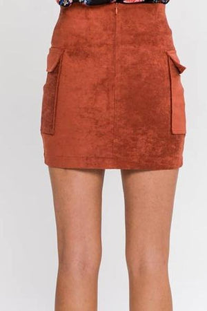 Brooklyn Lace-Up Vegan Suede Bodycon Mini Skirt (Brick)