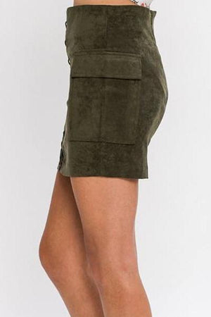 Brooklyn Lace-Up Vegan Suede Bodycon Mini Skirt (Olive)