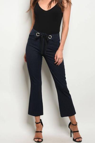 Pinstripe Kick Flare Pants (Navy)