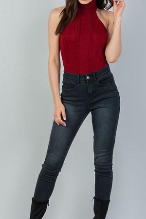 Naomi Cable Knit Sweater Bodysuit (Maroon)