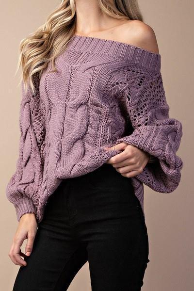 Parker Chunky Cable Knit Sweater (Ash Plum)