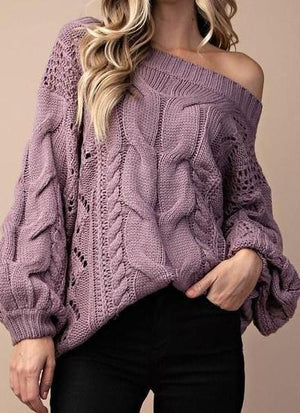 Parker Chunky Cable Knit Sweater (Ash Plum)