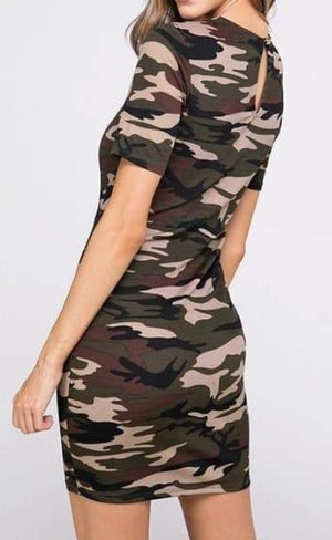Get In Line Army Camo Choker Bodycon Mini Dress