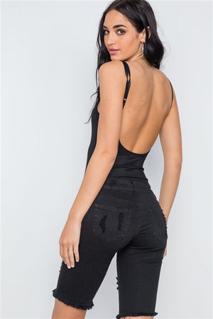 Vivian Fishnet Overlay Open Back Bodysuit (Black)