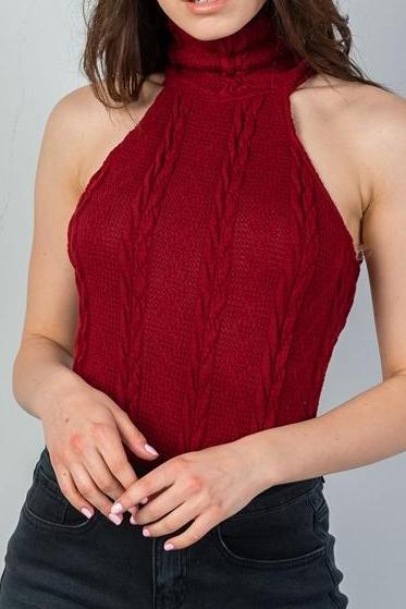 Naomi Cable Knit Sweater Bodysuit (Maroon)
