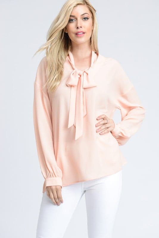 Life's a Peach Bow Collar Blouse