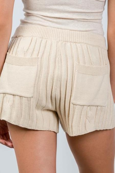 Cozy Sweater Cable Knit Drawstring Shorts