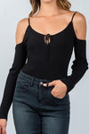 Audra Ribbed Cold Shoulder Bodysuit (Black)