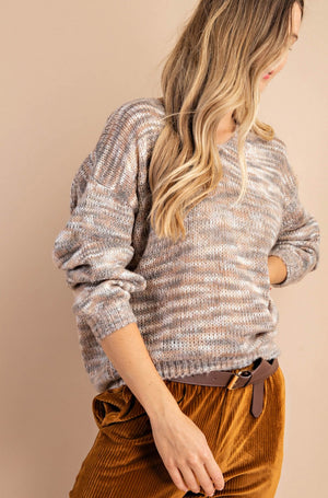 Grace Marled Stripe V Neck Sweater