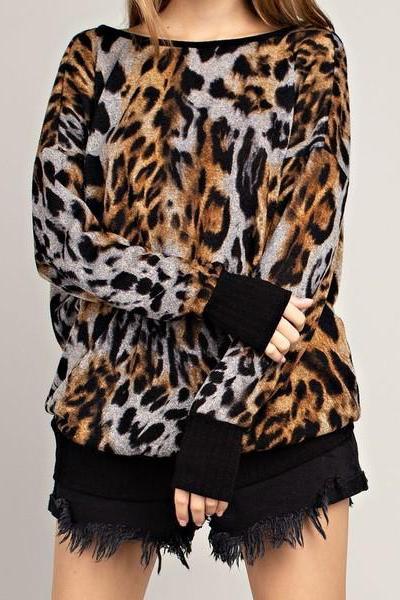 Born Wild Open Back Leopard Print Sweater
