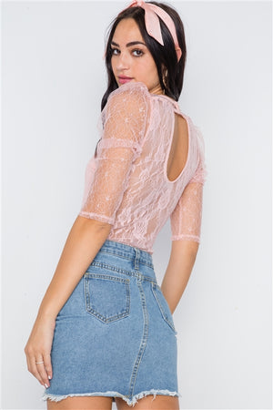 Femme Fatale Floral Lace Bodysuit (Pink)