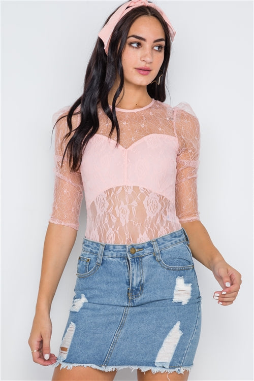 Femme Fatale Floral Lace Bodysuit (Pink)