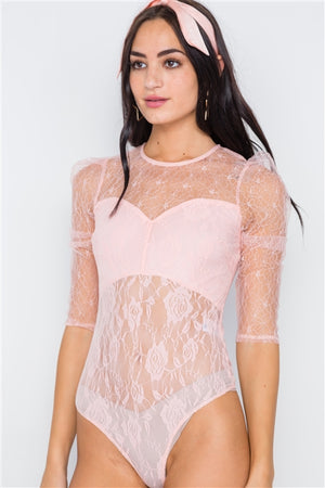 Femme Fatale Floral Lace Bodysuit (Pink)