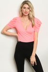 Glowing Puff Sleeve Ribbed Hot Pink Bodysuit