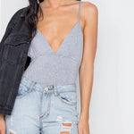 Plunging Gray Cami Bodysuit