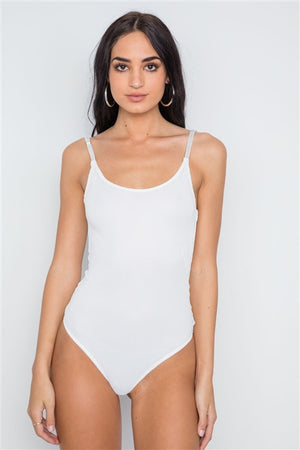 Vivian Fishnet Overlay Open Back Bodysuit (White)