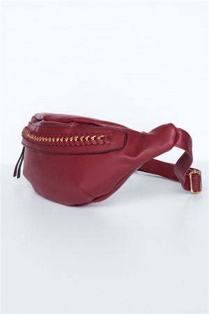 Red Soft Leather Chain Fanny Pack