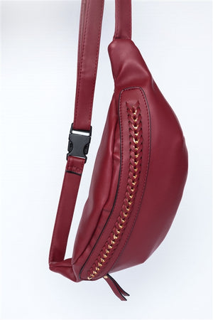 Red Soft Leather Chain Fanny Pack