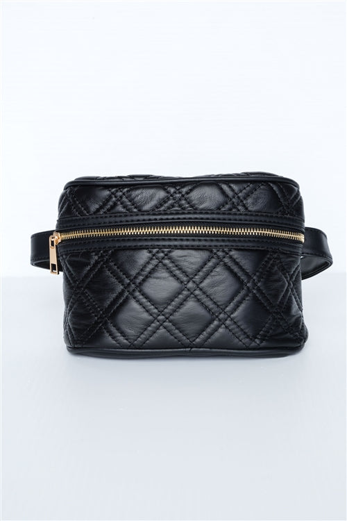 Galaxy Quilted Leather Waist Bag (Black)