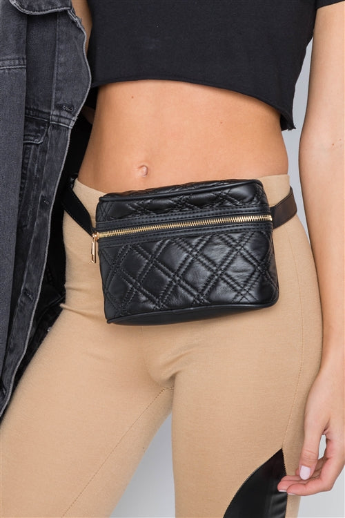 Galaxy Quilted Leather Waist Bag (Black)