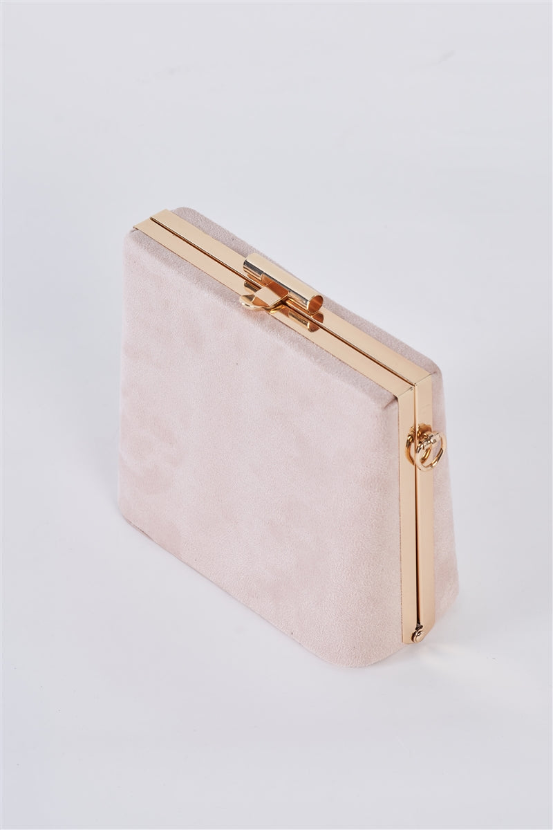 Lana Vegan Suede Box Clutch/Crossbody (Beige)